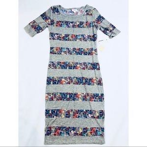 LuLaRoe Gray & Purple Striped Julia